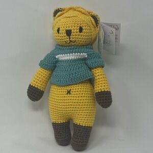 Bobi-Craft Crochet Lion Doll Teal Yellow Handmade Plush NWT 12"